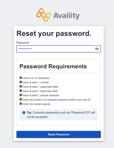 Availity-Password Requirements